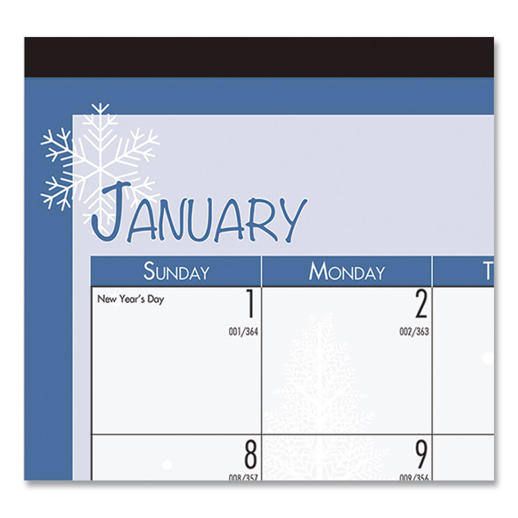 Recycled Desk Pad Calendar, Illustrated Seasons Artwork, 18.5 x 13, Black Binding/Corners,12-Month (Jan to Dec): 2024