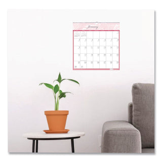 Recycled Monthly Wall Calendar, Breast Cancer Awareness Artwork, 12 x 12, White/Pink/Gray Sheets, 12-Month (Jan-Dec): 2024