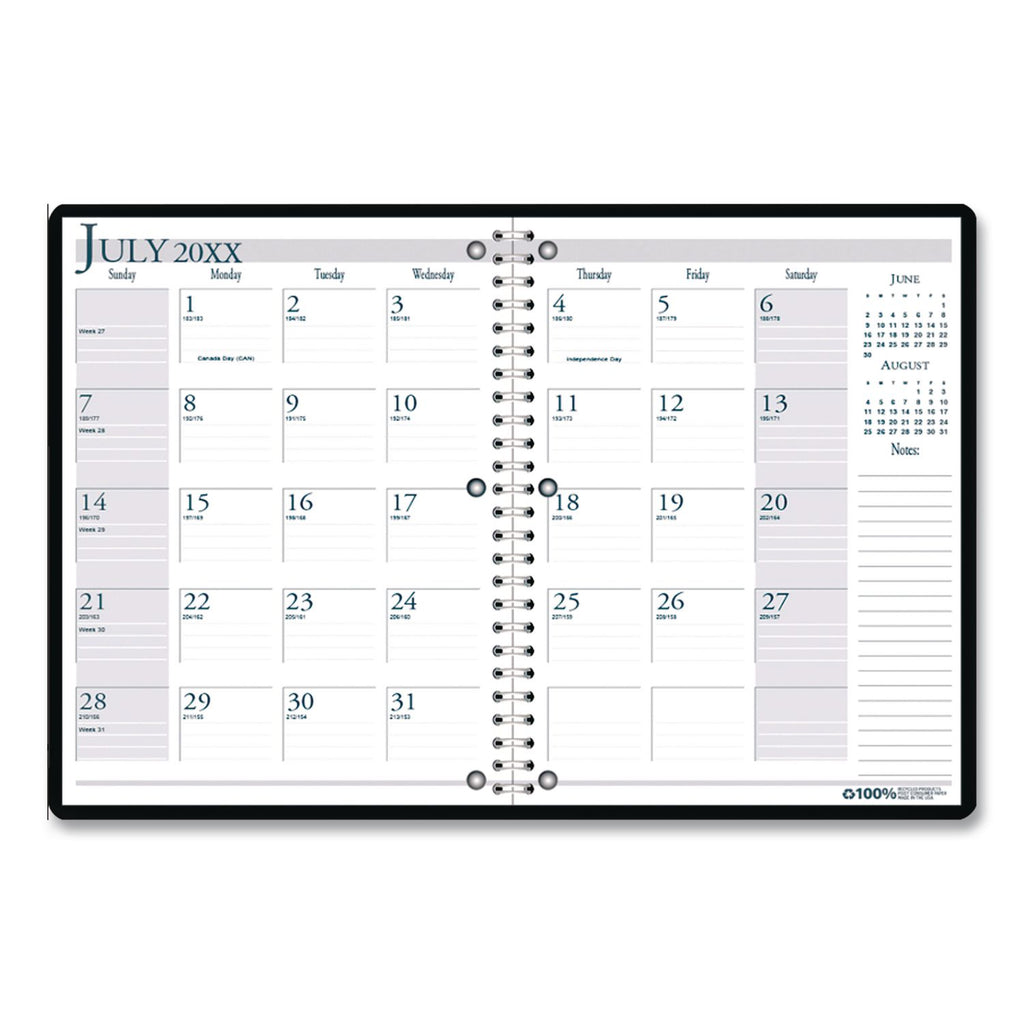 Spiralbound Academic Monthly Planner, 11 x 8.5, Black Cover, 14-Month (July to Aug): 2023 to 2024