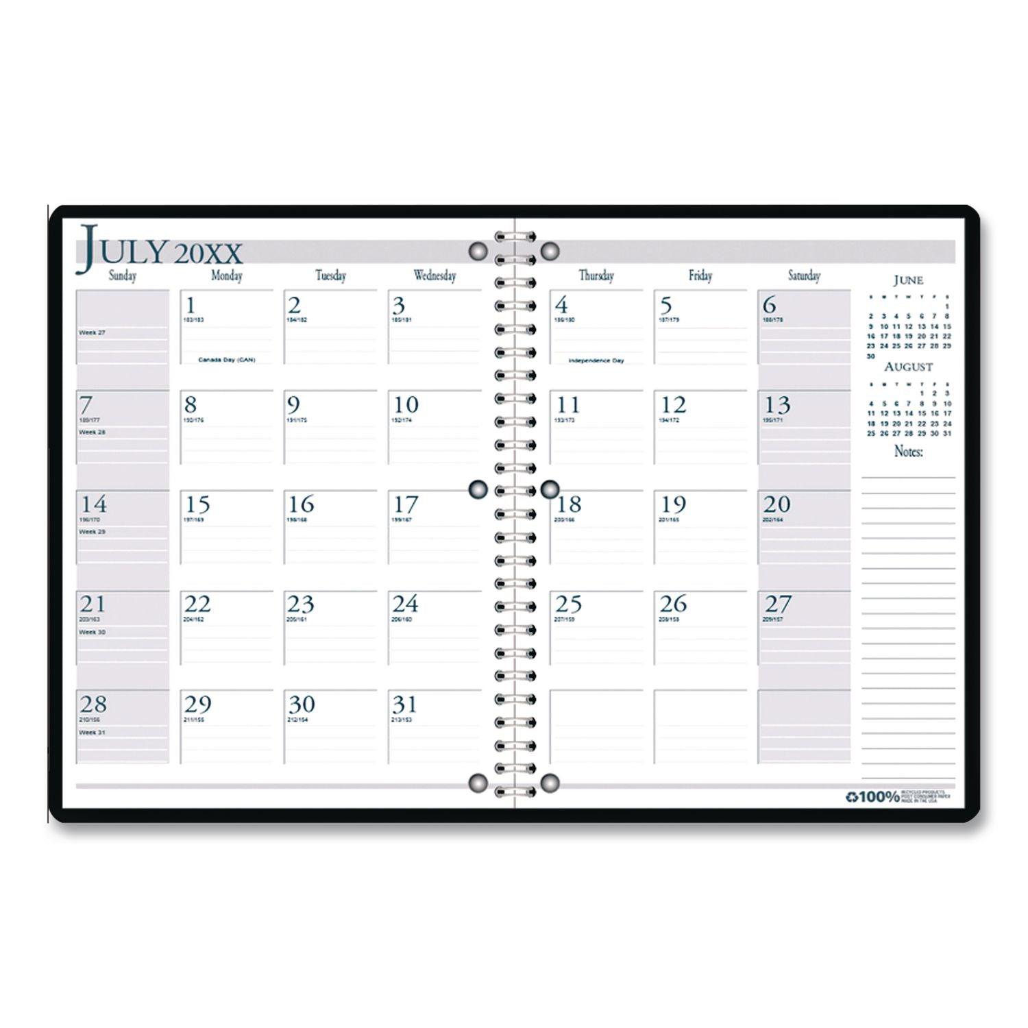 Spiralbound Academic Monthly Planner, 11 x 8.5, Black Cover, 14-Month (July to Aug): 2023 to 2024