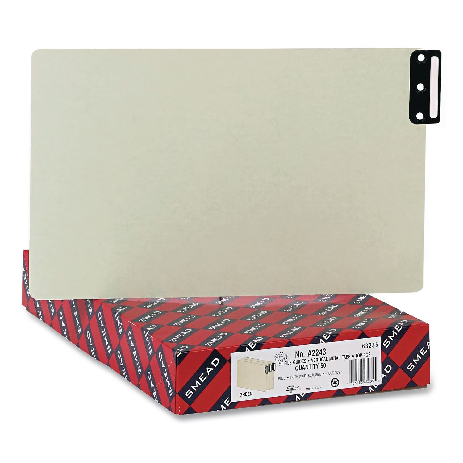 100% Recycled End Tab Pressboard Guides with Metal Tabs, 1/3-Cut End Tab, Blank, 8.5 x 14, Green, 50/Box