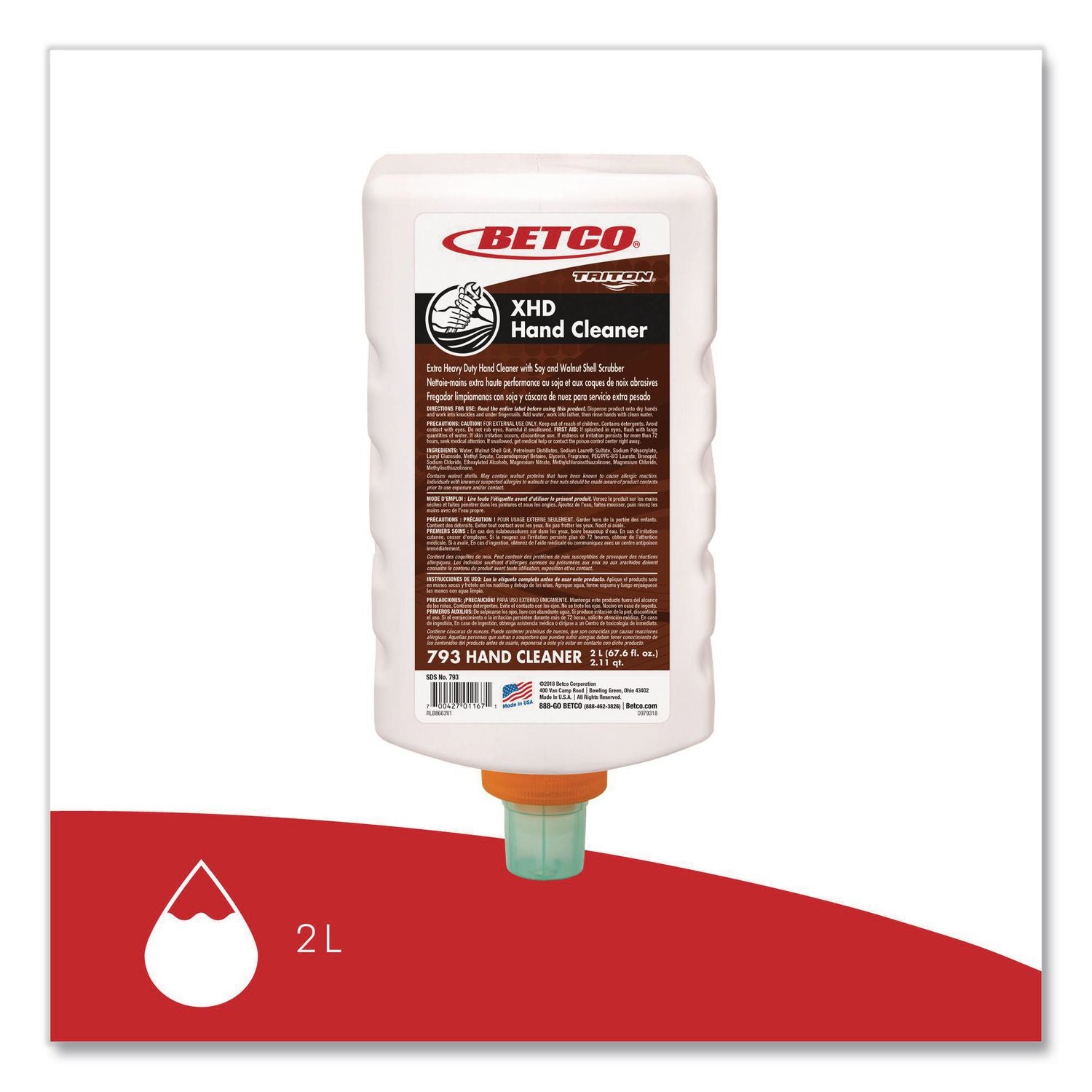 Betco Xd-793 Lotion Hand Soap, Nutty Scent, 67.62 Oz, Carton Of 6 Bottles - 67.6 fl oz (1999.8 mL) - Bottle Dispenser - Grease Remover, Oil Remover, Carbon Remover, Tar Remover - Hand - Light Beige - Crack Resistant - 6 / Carton