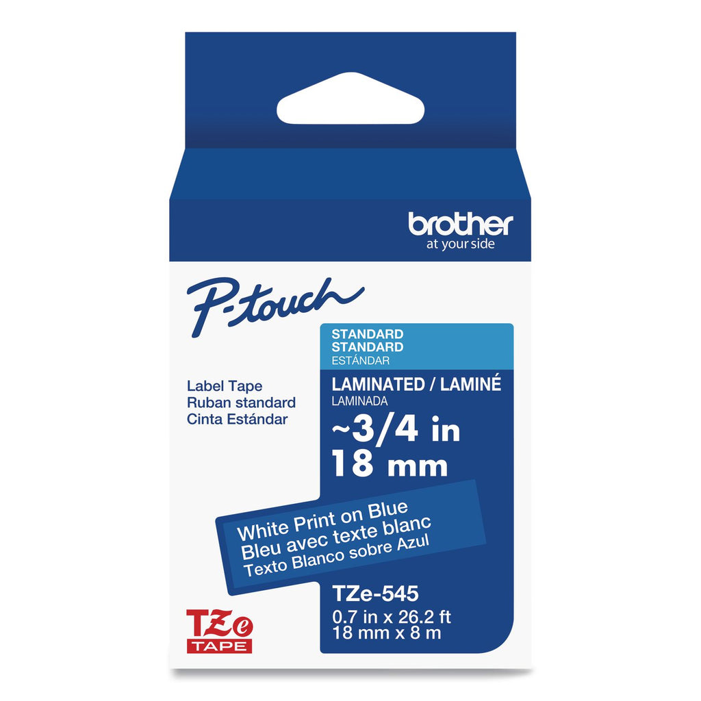 TZe Standard Adhesive Laminated Labeling Tape, 0.7" x 26.2 ft, White on Blue