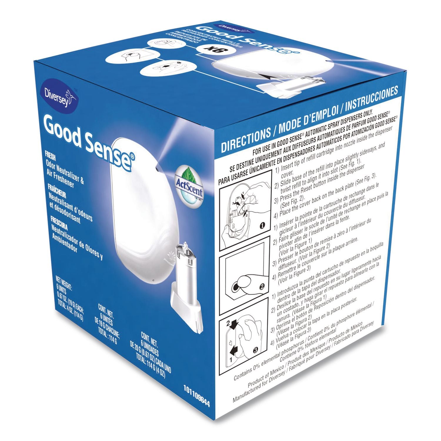 Good Sense Automatic Spray System, Fresh Scent, Yellow, 0.67 oz Cartridge, 12/Carton