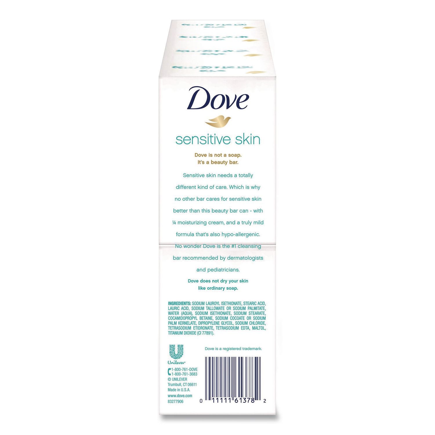 Sensitive Skin Bath Bar, Unscented, 4.5 oz Bar, 8 Bars/Pack, 9 Packs/Carton