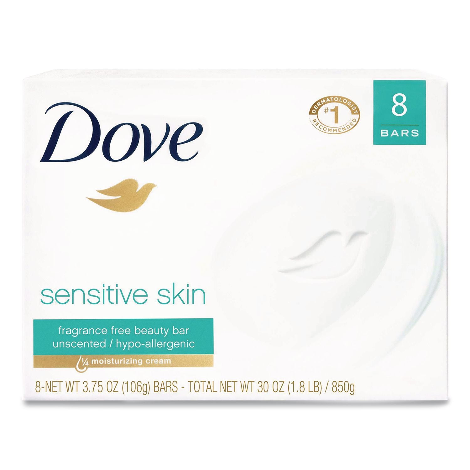 Sensitive Skin Bath Bar, Unscented, 4.5 oz Bar, 8 Bars/Pack, 9 Packs/Carton