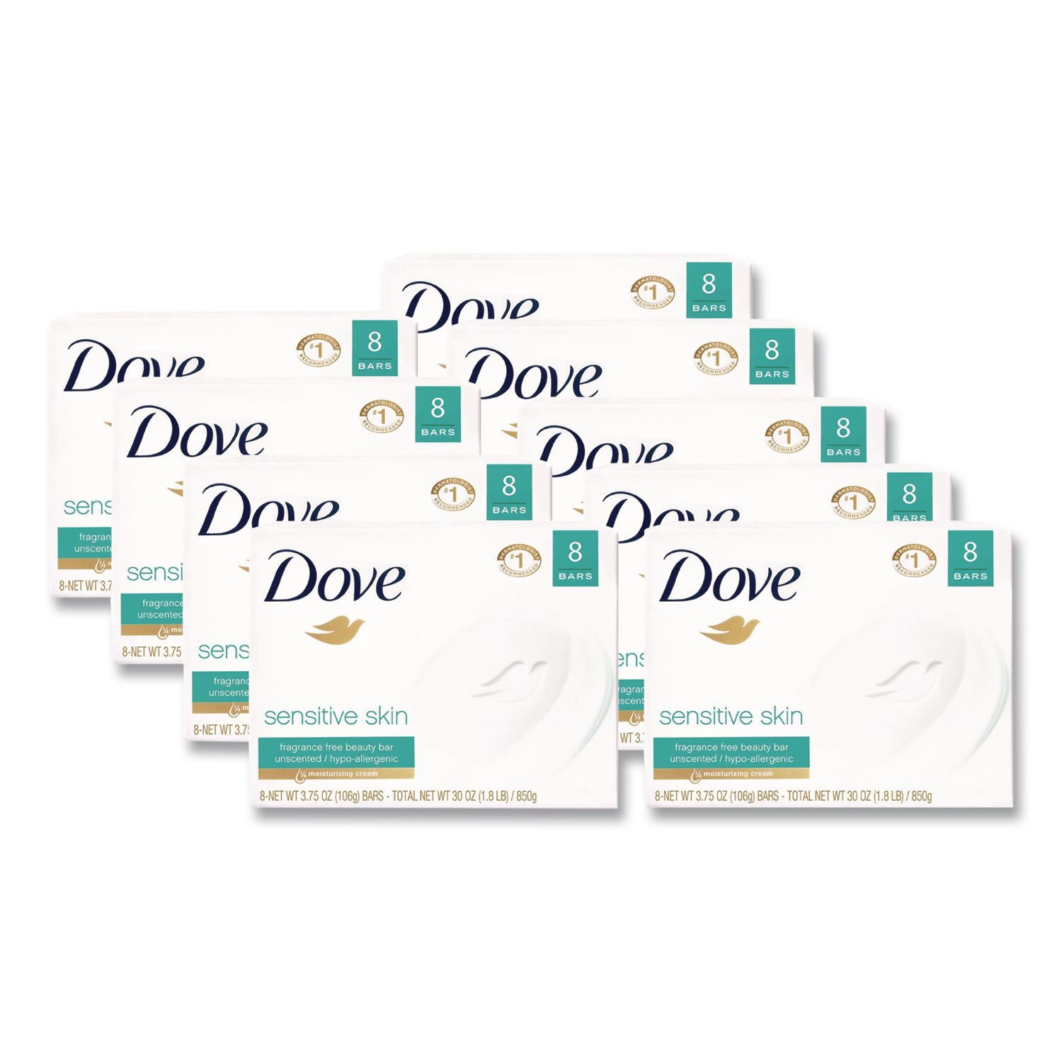 Sensitive Skin Bath Bar, Unscented, 4.5 oz Bar, 8 Bars/Pack, 9 Packs/Carton