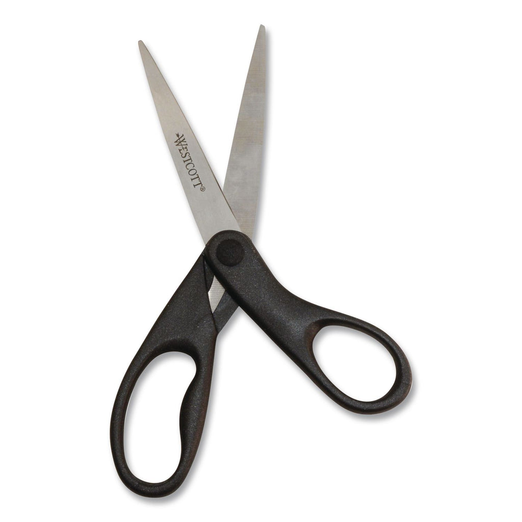 Design Line Straight Stainless Steel Scissors, 8" Long, 3.13" Cut Length, Black Straight Handle