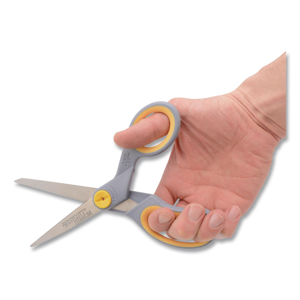 Titanium Bonded Scissors, 8" Long, 3.5" Cut Length, Gray/Yellow Straight Handle