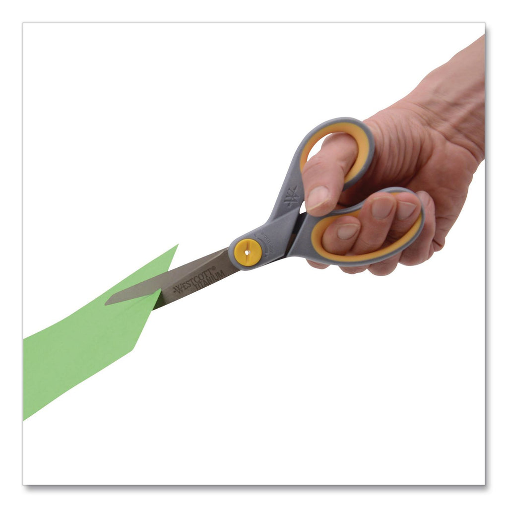 Titanium Bonded Scissors, 8" Long, 3.5" Cut Length, Gray/Yellow Straight Handle
