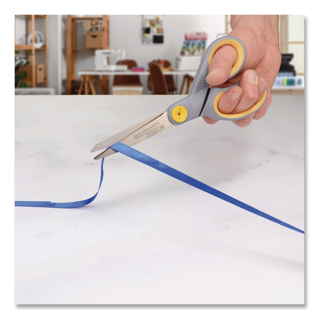 Titanium Bonded Scissors, 8" Long, 3.5" Cut Length, Gray/Yellow Straight Handle