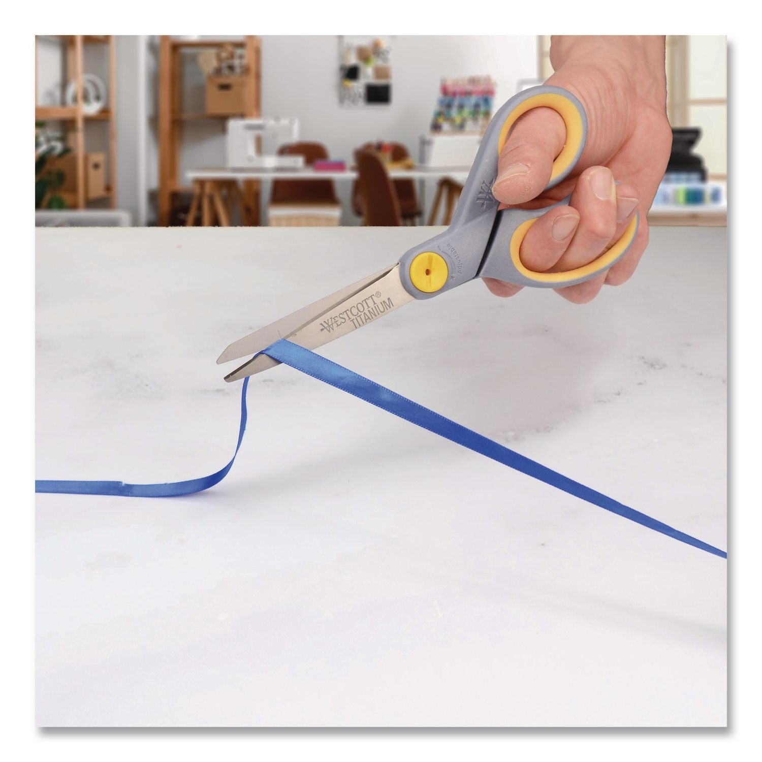 Titanium Bonded Scissors, 8" Long, 3.5" Cut Length, Gray/Yellow Straight Handle