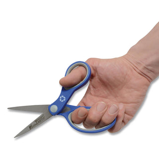 KleenEarth Soft Handle Scissors, Pointed Tip, 7" Long, 2.25" Cut Length, Blue/Gray Straight Handle
