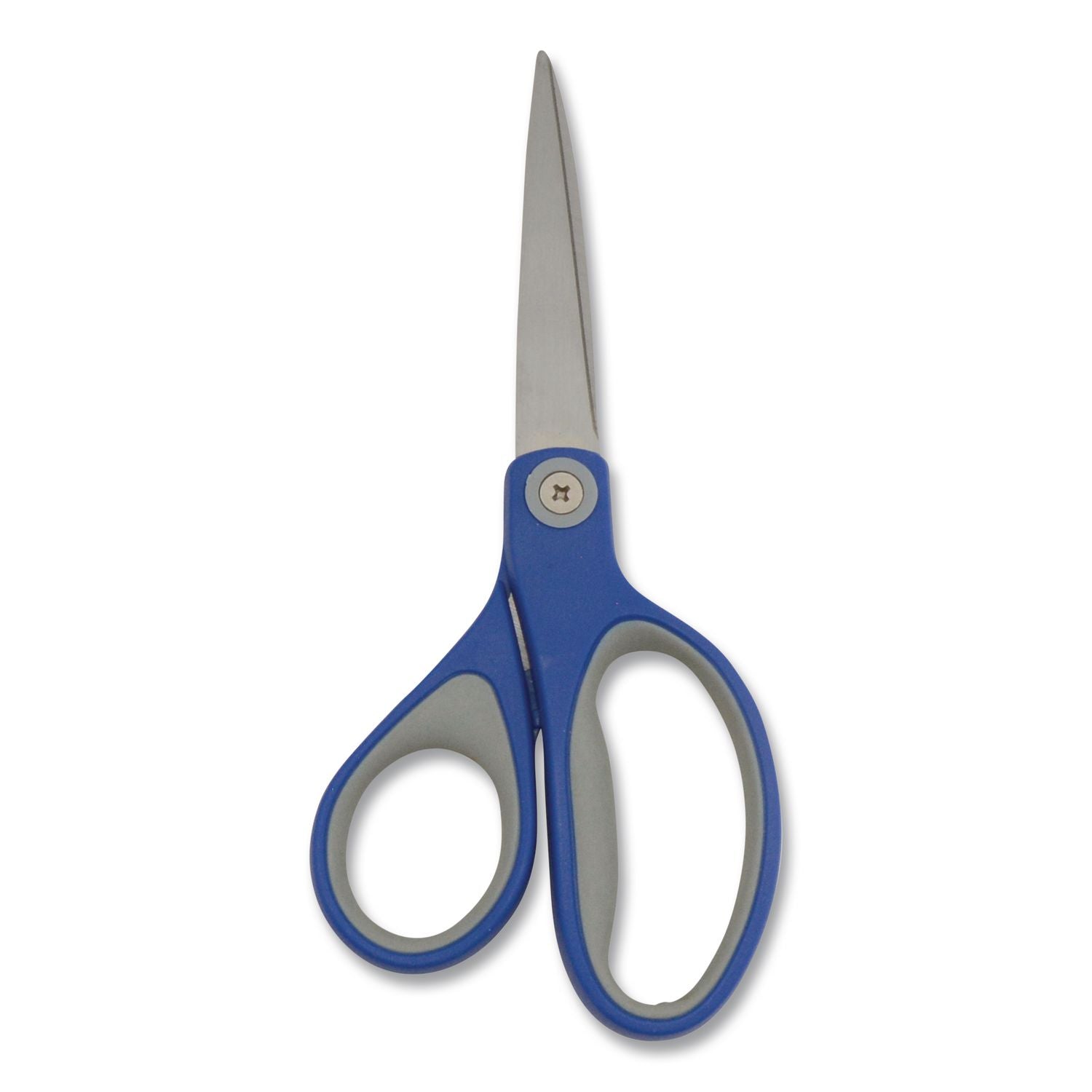 KleenEarth Soft Handle Scissors, Pointed Tip, 7" Long, 2.25" Cut Length, Blue/Gray Straight Handle