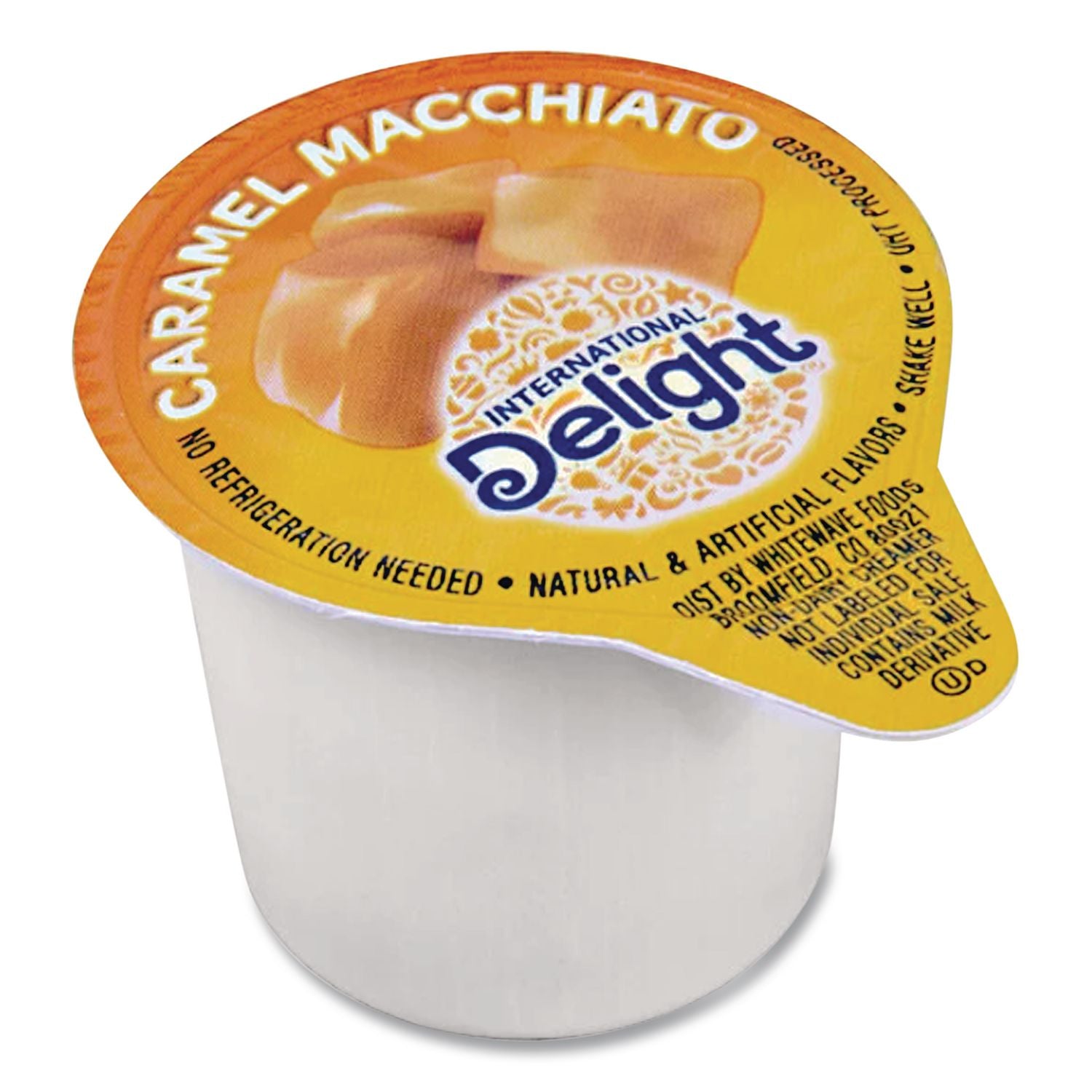 Flavored Liquid Non-Dairy Coffee Creamer, Caramel Macchiato, Mini Cups, 24/Box