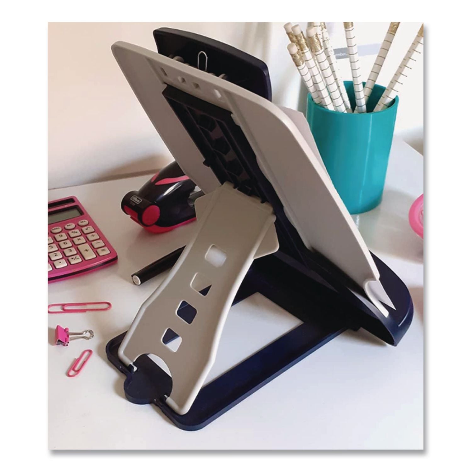 InSight Adjustable Book Copyholder, 50 Sheet Capacity, Metal, Midnight Blue/Gray