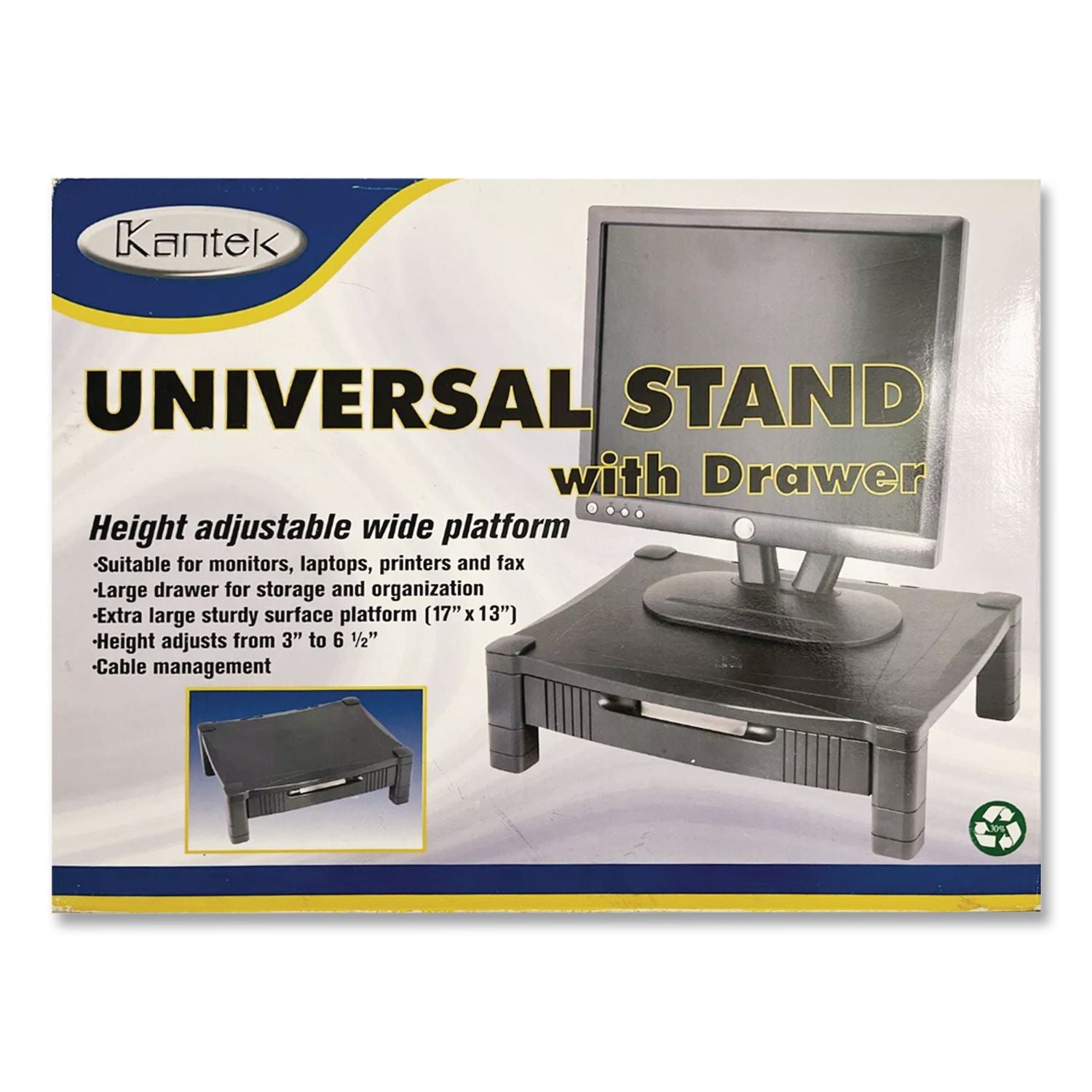 Monitor Stand with Drawer, 17" x 13.25" x 3" to 6.5", Black, Supports 50 lbs