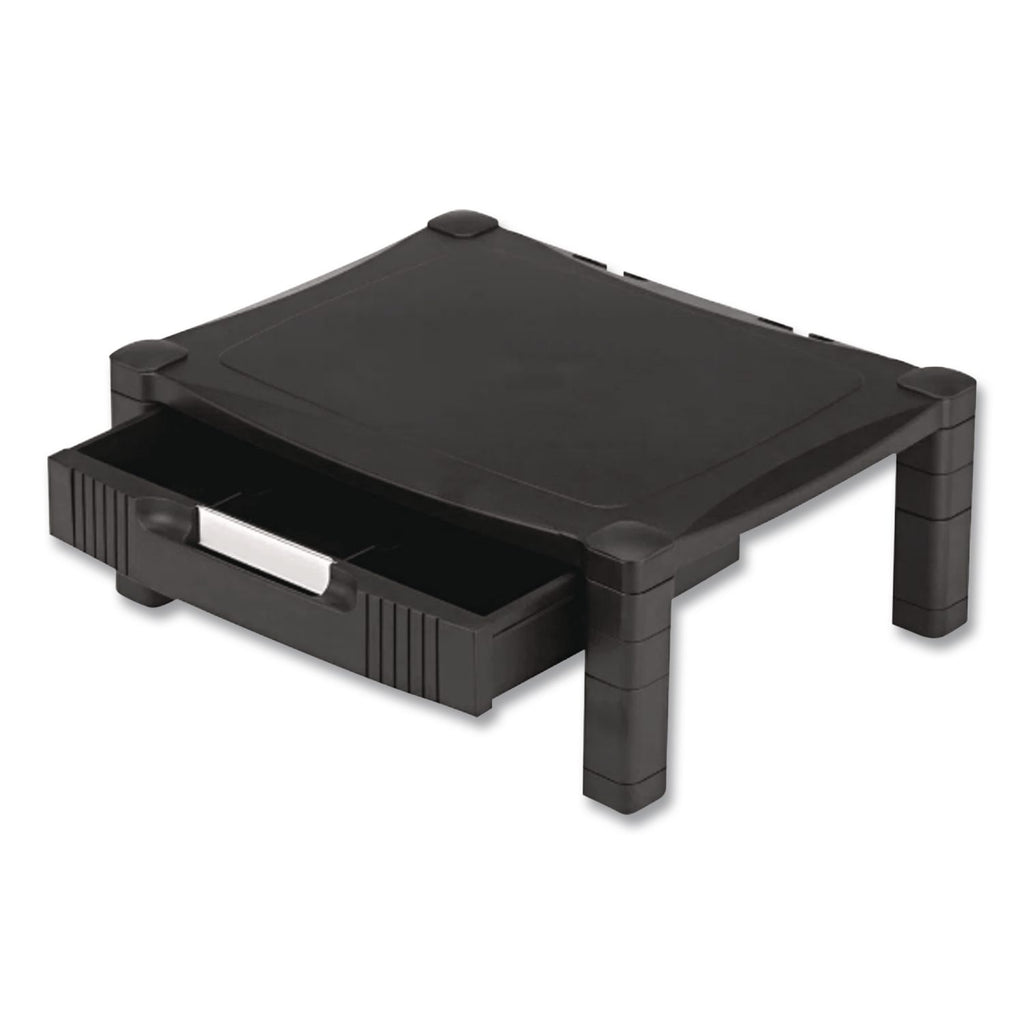 Monitor Stand with Drawer, 17" x 13.25" x 3" to 6.5", Black, Supports 50 lbs
