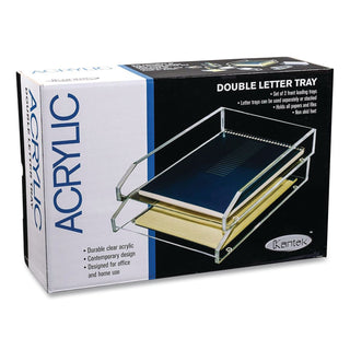 Clear Acrylic Letter Tray, 2 Sections, Letter Size Files, 10.5" x 13.75" x 2.5", Clear, 2/Pack