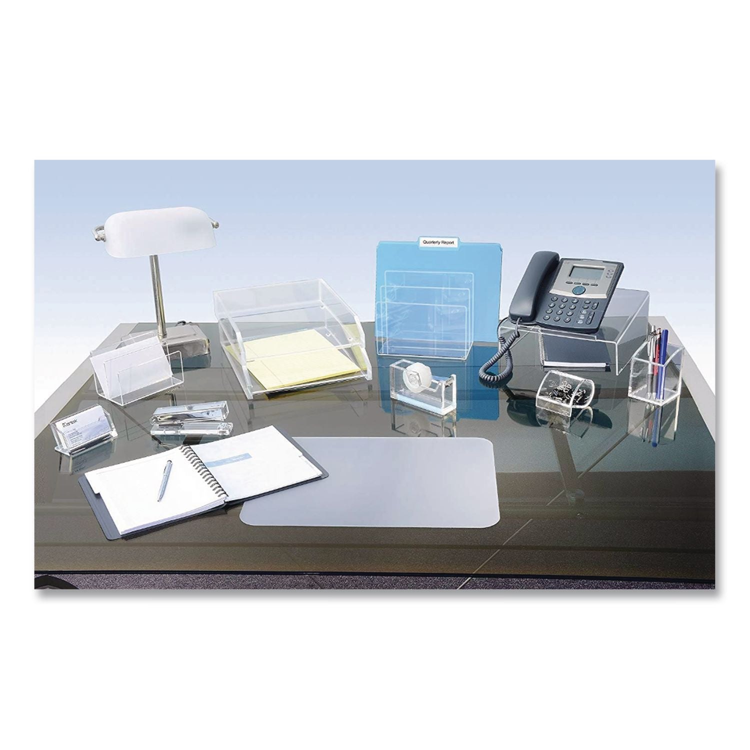 Clear Acrylic Letter Tray, 2 Sections, Letter Size Files, 10.5" x 13.75" x 2.5", Clear, 2/Pack