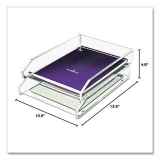 Clear Acrylic Letter Tray, 2 Sections, Letter Size Files, 10.5" x 13.75" x 2.5", Clear, 2/Pack