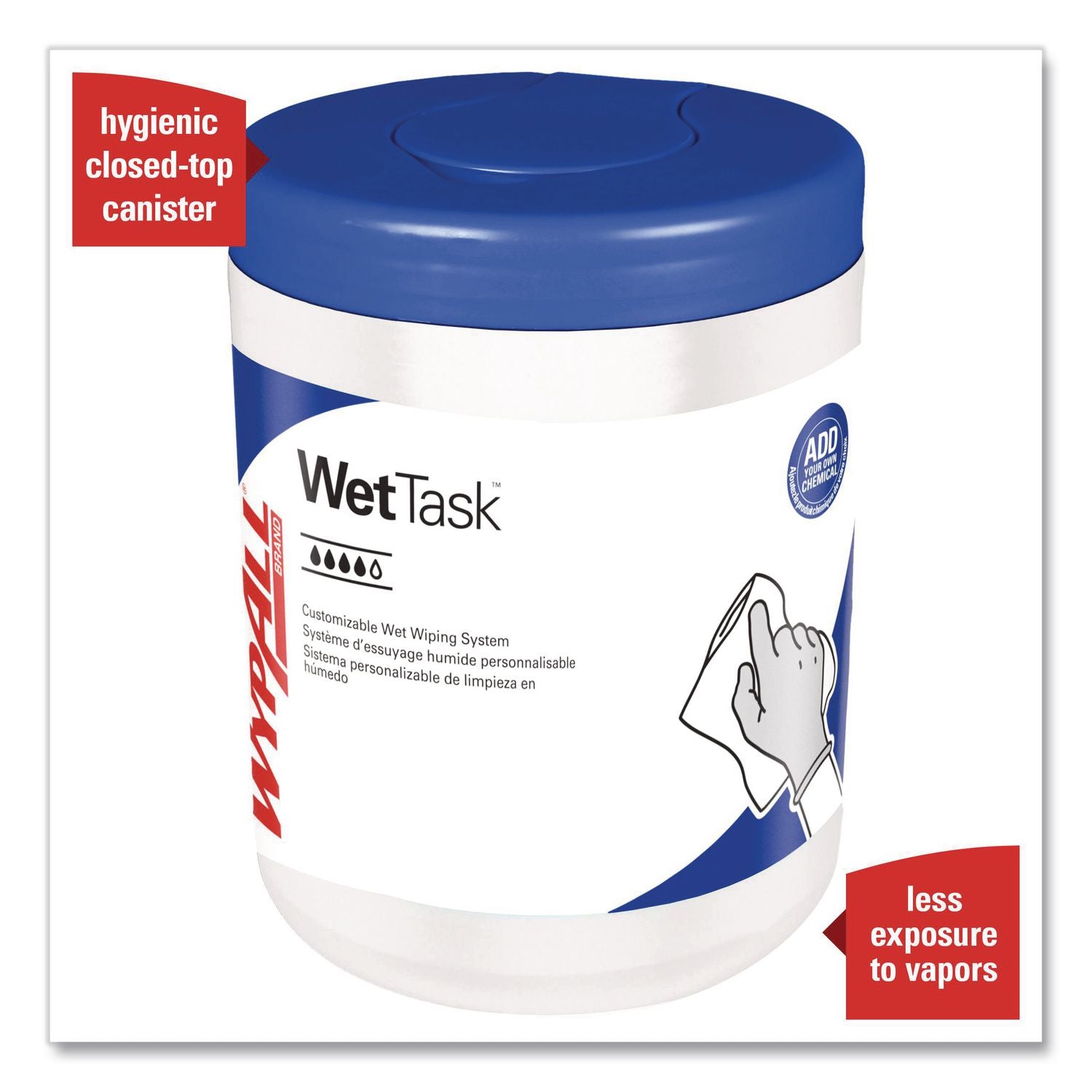WetTask System Prep Wipers for Bleach/Disinfectants/Sanitizers Hygienic Enclosed System Refills, w/Canister, 55/Rl,12 Roll/Ct