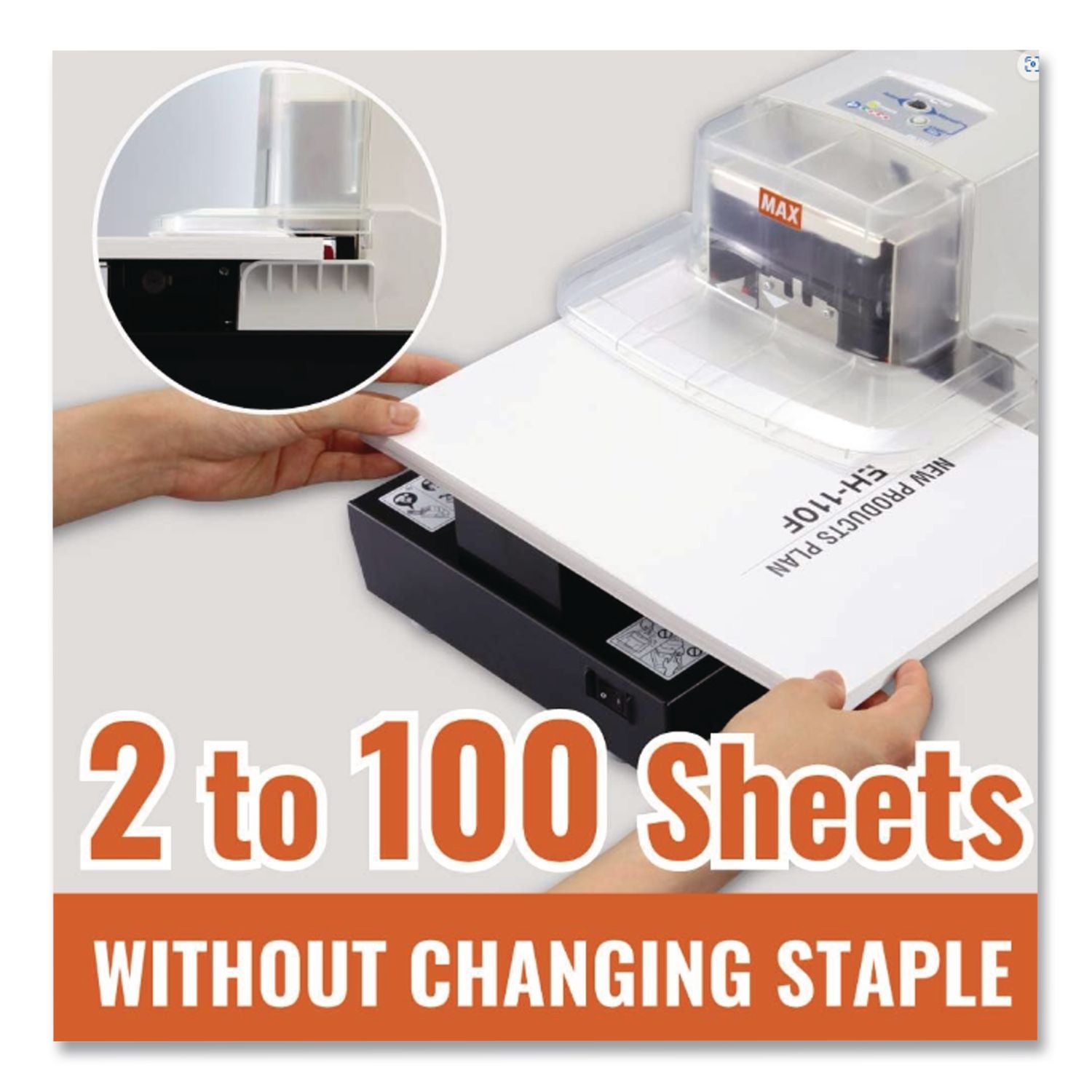 EH-110F Professional Heavy Duty Flat Clinch Stapler, 100-Sheet Capacity, Gray