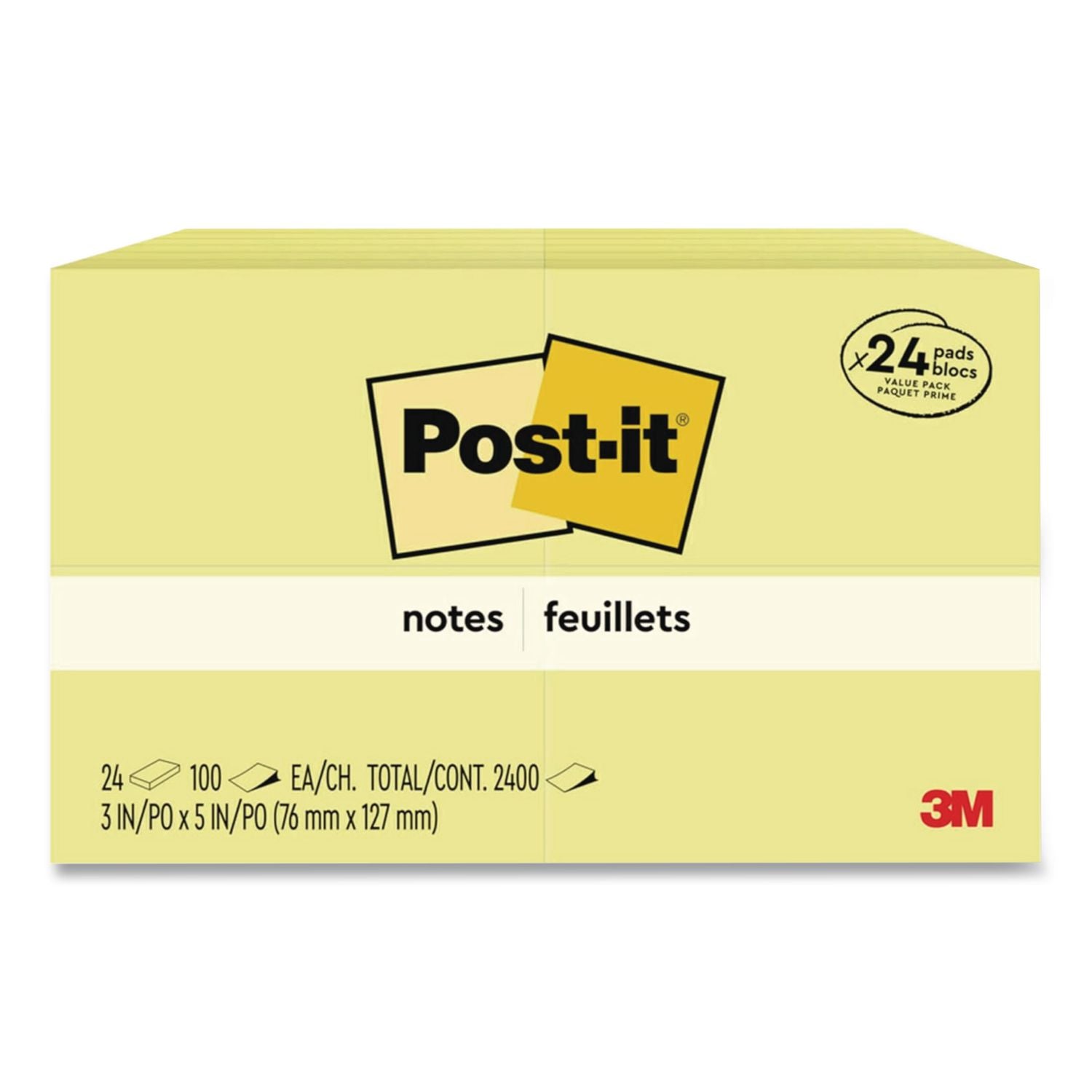 Original Pads in Canary Yellow, Value Pack, 3" x 5", 100 Sheets/Pad, 24 Pads/Pack