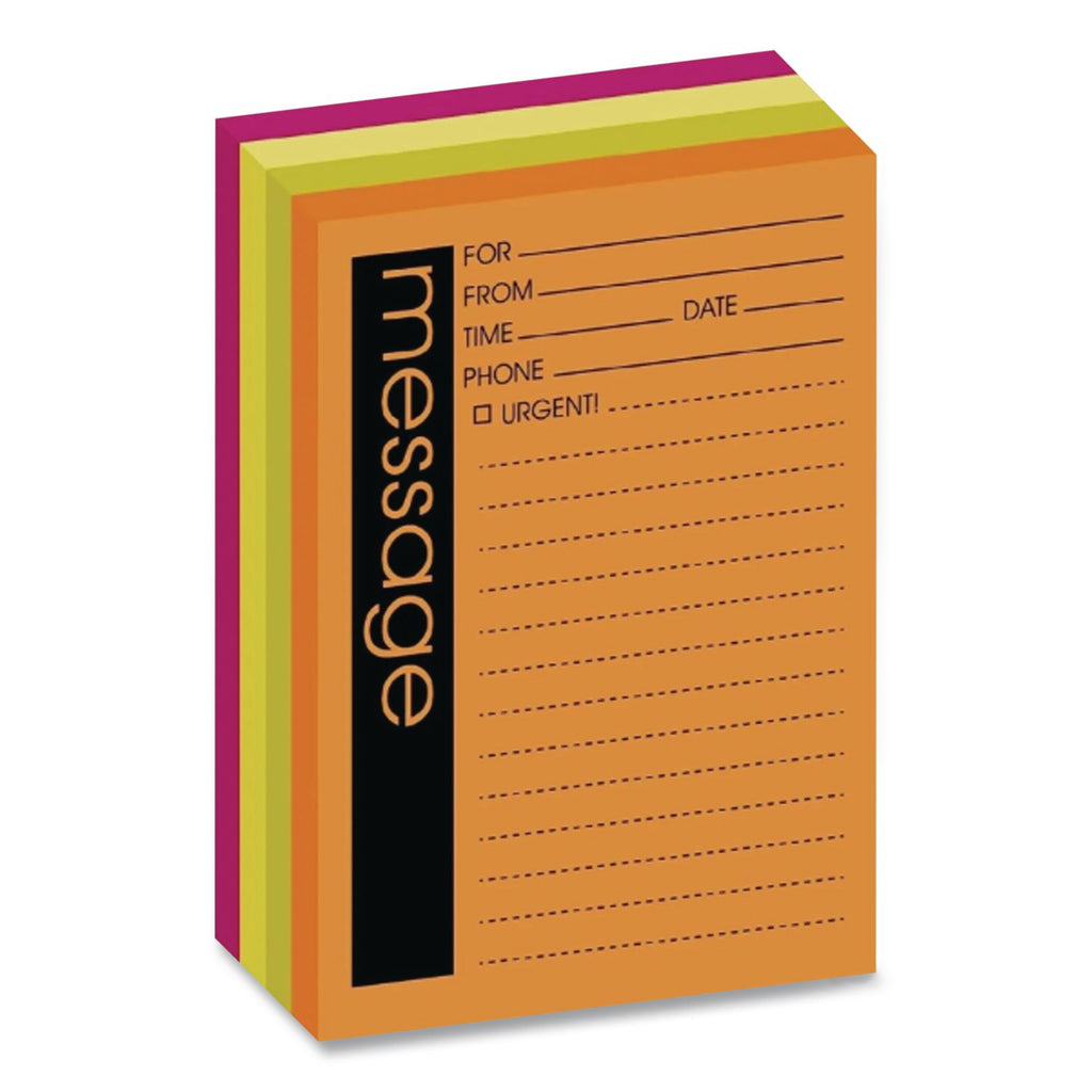 Self-Stick Message Pad, Note Ruled, 4" x 5", Energy Boost Collection Colors, 50 Sheets/Pad, 4 Pads/Pack