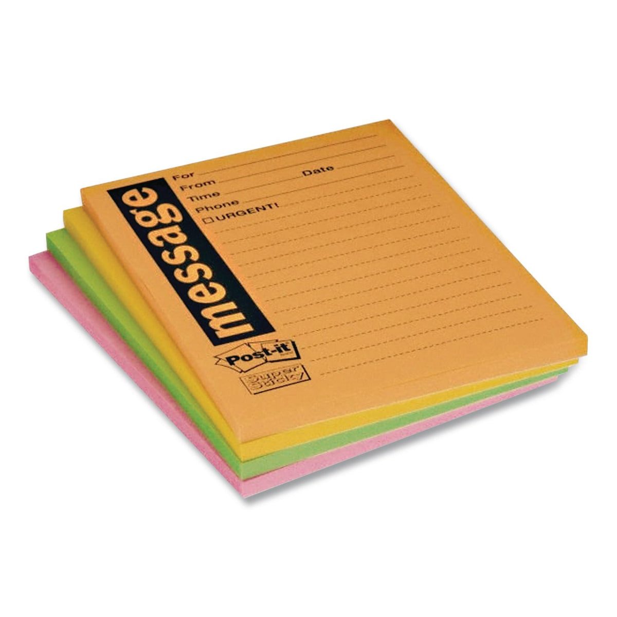 Self-Stick Message Pad, Note Ruled, 4" x 5", Energy Boost Collection Colors, 50 Sheets/Pad, 4 Pads/Pack