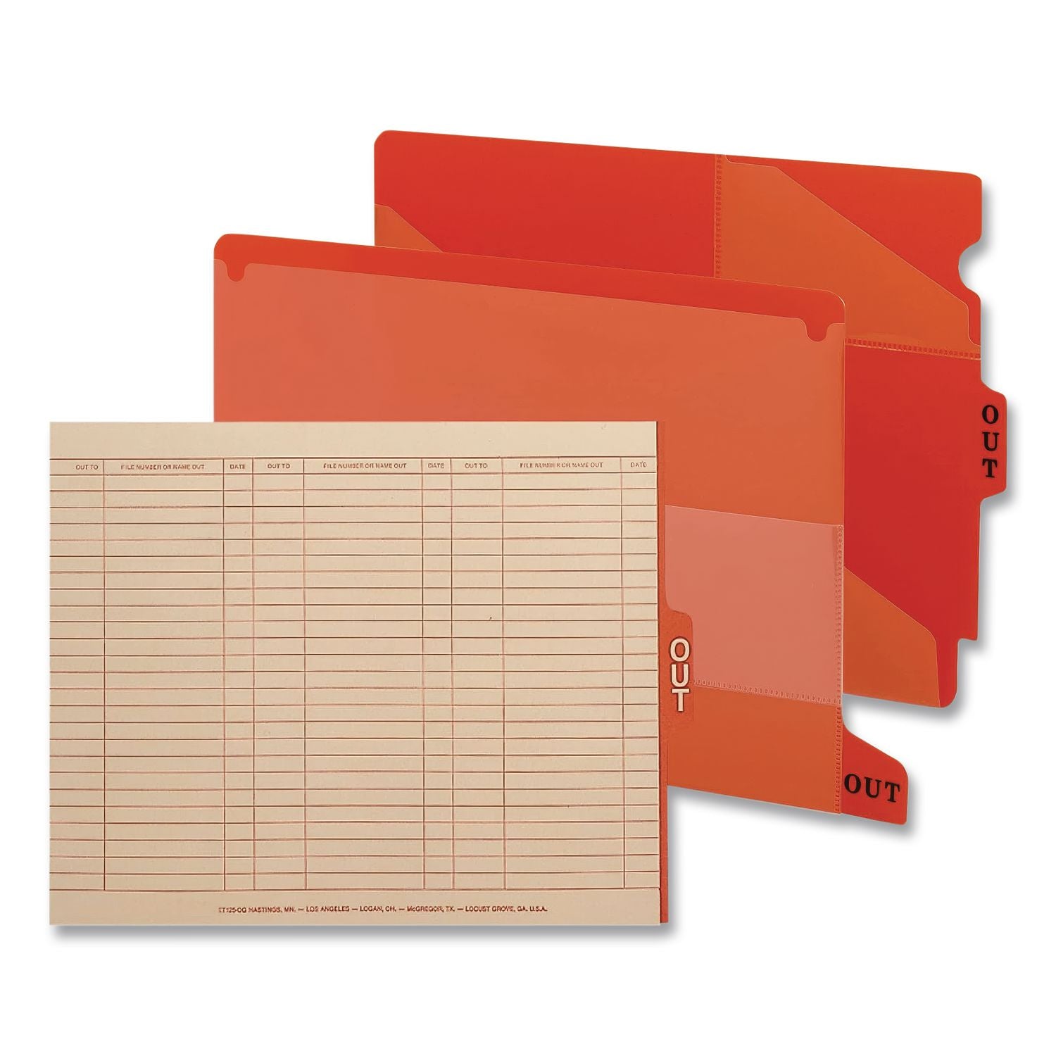 Poly Out Guide, Two-Pocket Style, 1/5-Cut Top Tab, Out, 8.5 x 11, Red, 50/Box