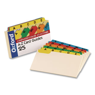 Manila Index Card Guides with Laminated Tabs, 1/5-Cut Top Tab, A to Z, 5 x 8, Manila, 25/Set