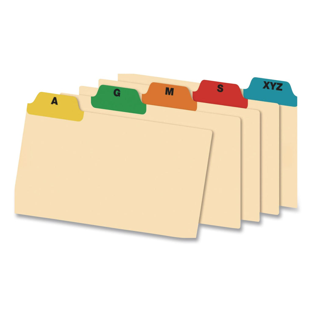 Manila Index Card Guides with Laminated Tabs, 1/5-Cut Top Tab, A to Z, 5 x 8, Manila, 25/Set