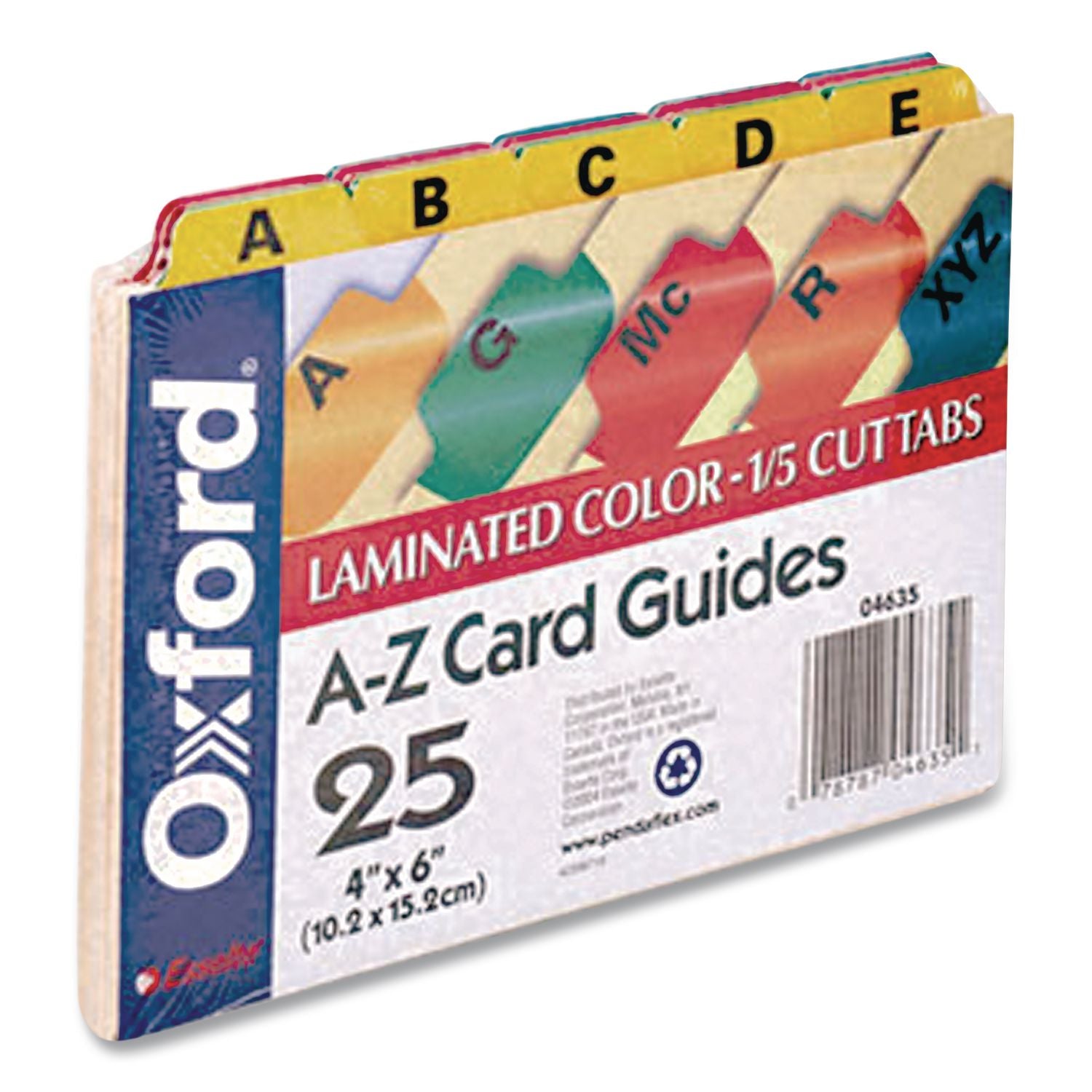 Manila Index Card Guides with Laminated Tabs, 1/5-Cut Top Tab, A to Z, 4 x 6, Manila, 25/Set