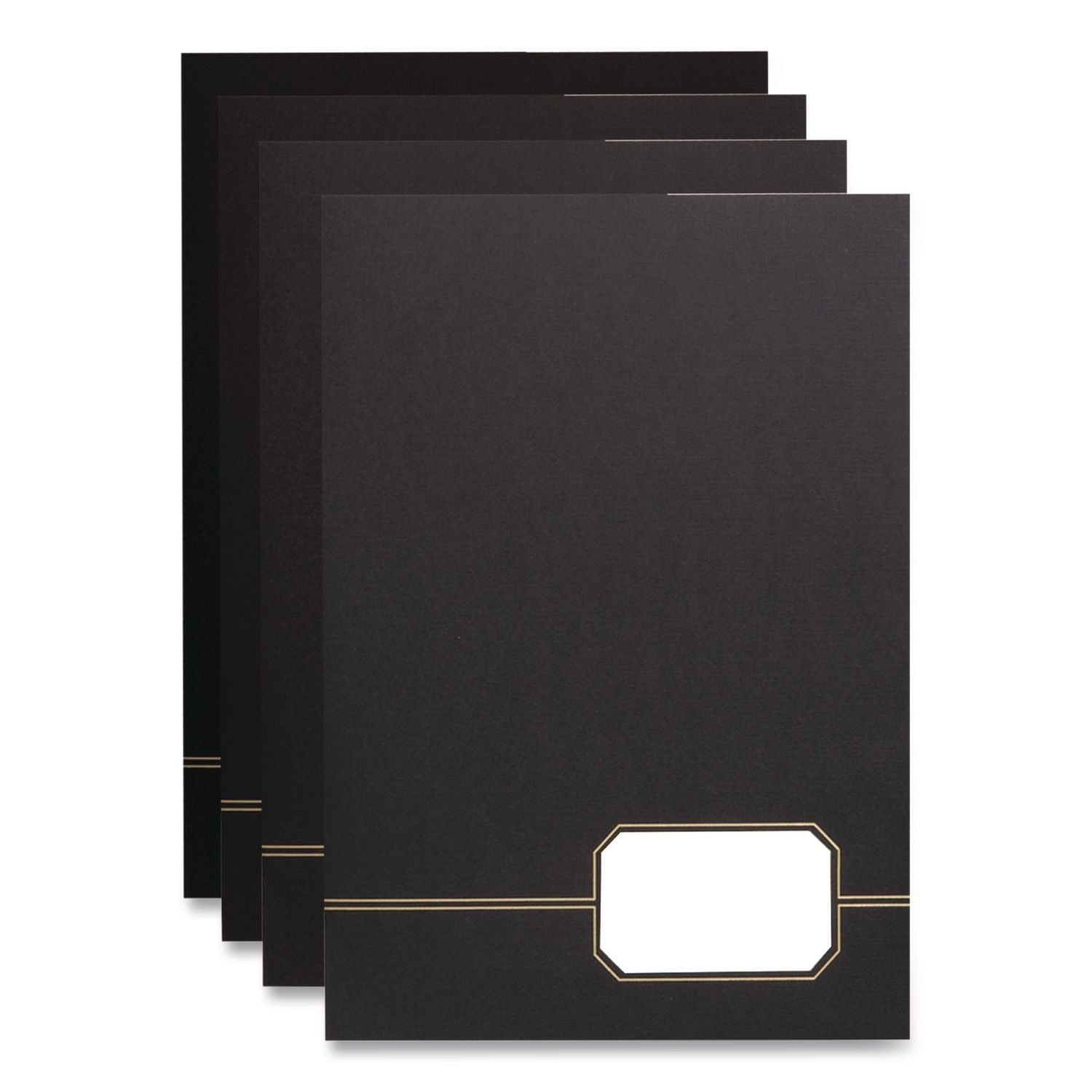 Monogram Series Business Portfolio, Premium Cover Stock, 0.5" Capacity, 11 x 8.5, Black w/Embossed Gold Foil Accents, 4/Pack