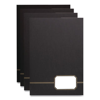 Monogram Series Business Portfolio, Premium Cover Stock, 0.5" Capacity, 11 x 8.5, Black w/Embossed Gold Foil Accents, 4/Pack