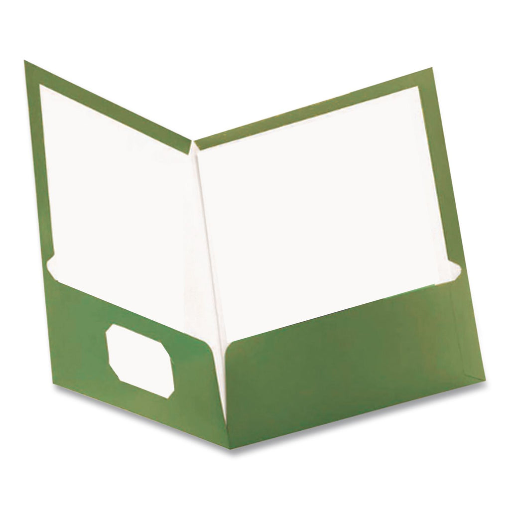 Two-Pocket Laminated Folder, 100-Sheet Capacity, 11 x 8.5, Metallic Green, 25/Box