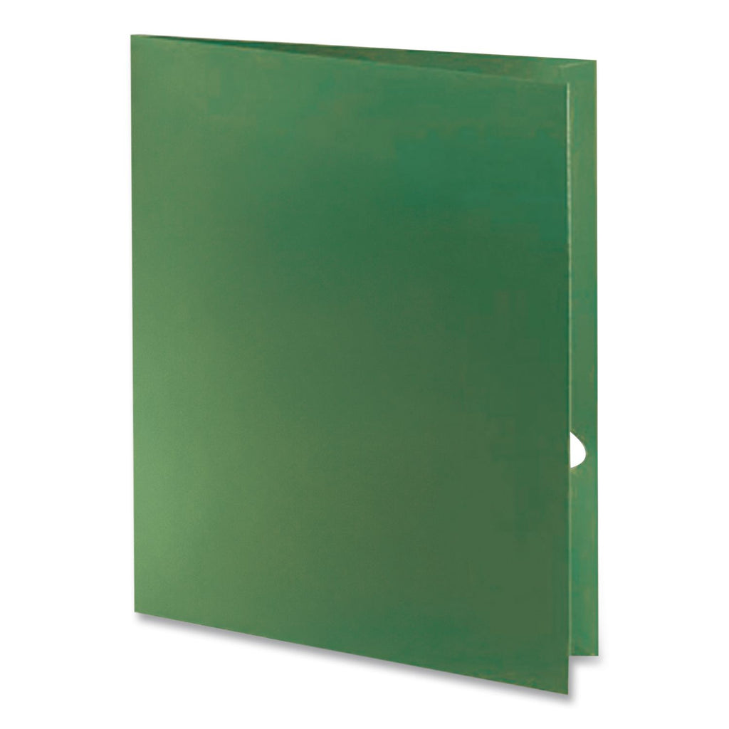 Two-Pocket Laminated Folder, 100-Sheet Capacity, 11 x 8.5, Metallic Green, 25/Box