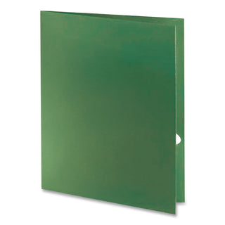 Two-Pocket Laminated Folder, 100-Sheet Capacity, 11 x 8.5, Metallic Green, 25/Box