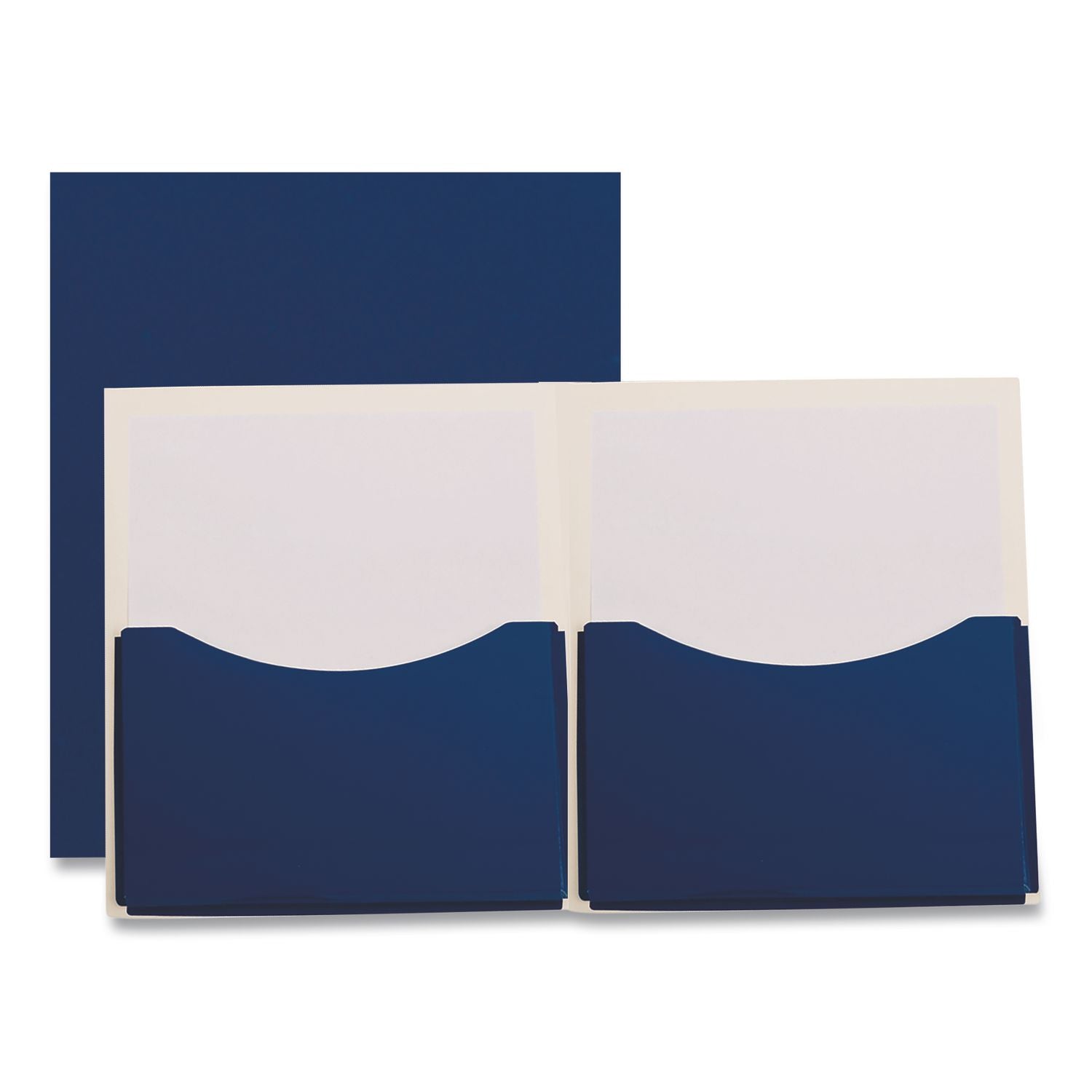 Double Stuff Gusseted 2-Pocket Laminated Paper Folder, 200-Sheet Capacity, 11 x 8.5, Navy, 20/Box