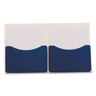 Double Stuff Gusseted 2-Pocket Laminated Paper Folder, 200-Sheet Capacity, 11 x 8.5, Navy, 20/Box