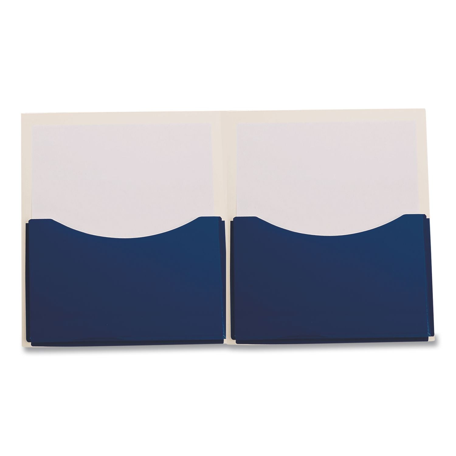 Double Stuff Gusseted 2-Pocket Laminated Paper Folder, 200-Sheet Capacity, 11 x 8.5, Navy, 20/Box