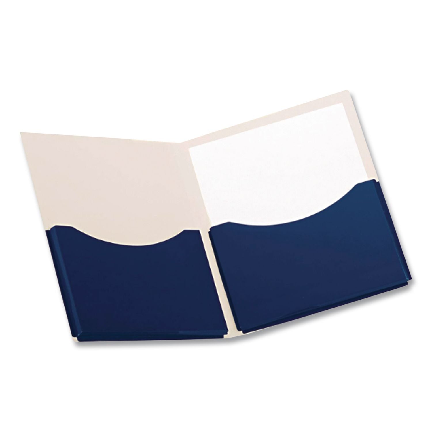 Double Stuff Gusseted 2-Pocket Laminated Paper Folder, 200-Sheet Capacity, 11 x 8.5, Navy, 20/Box