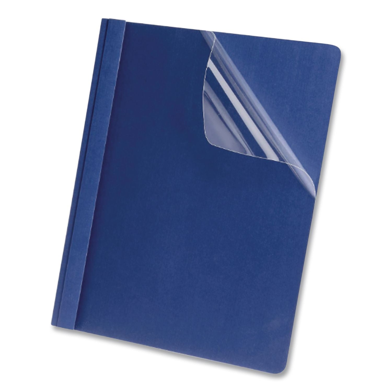 Clear Front Linen Report Cover, Three-Prong Fastener, 0.5" Capacity, 8.5 x 11, Clear/Navy, 25/Box
