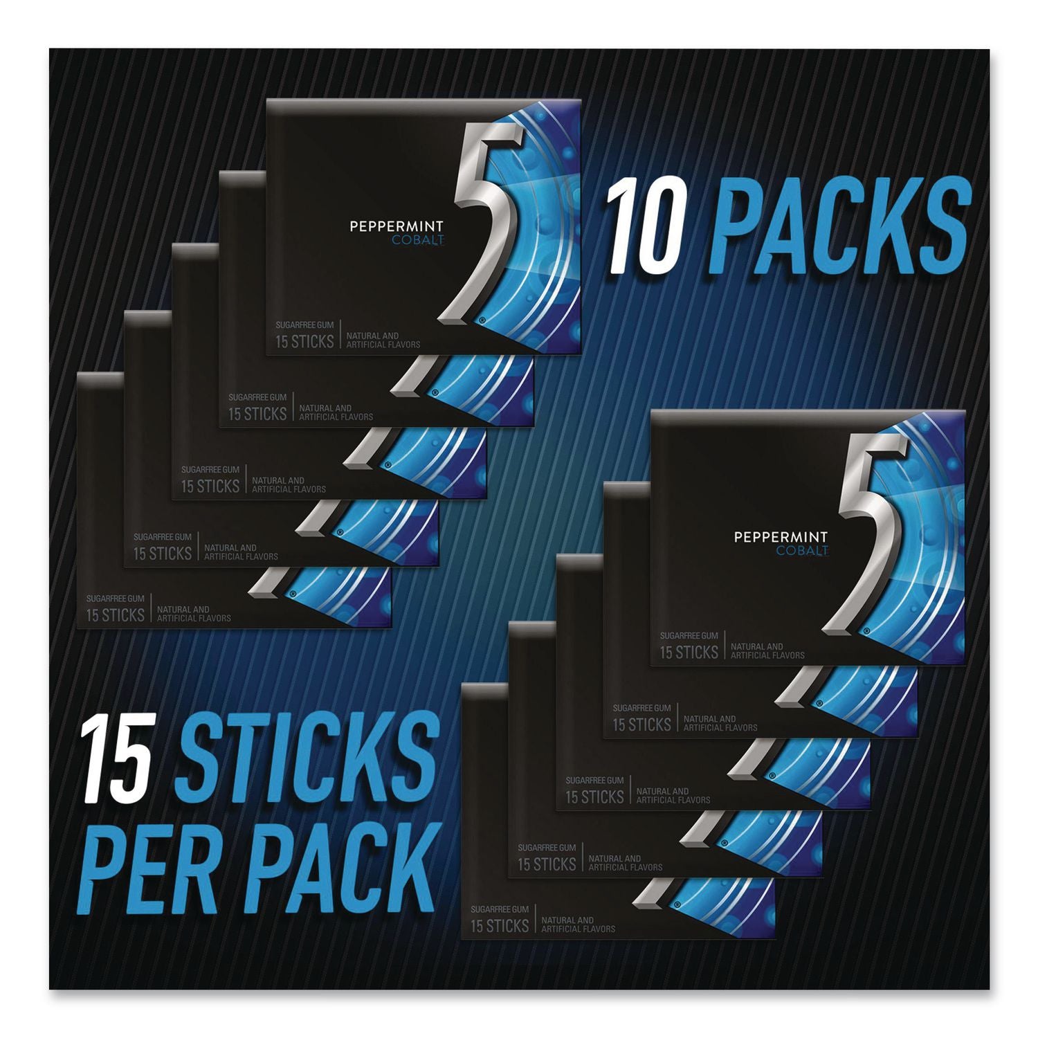 5 Gum Cobalt 5 Peppermint Sugar-free Gum - Peppermint - Individually Wrapped - 10 / Box