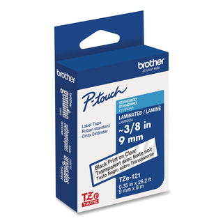 TZe Standard Adhesive Laminated Labeling Tape, 0.35" x 26.2 ft, Black on Clear