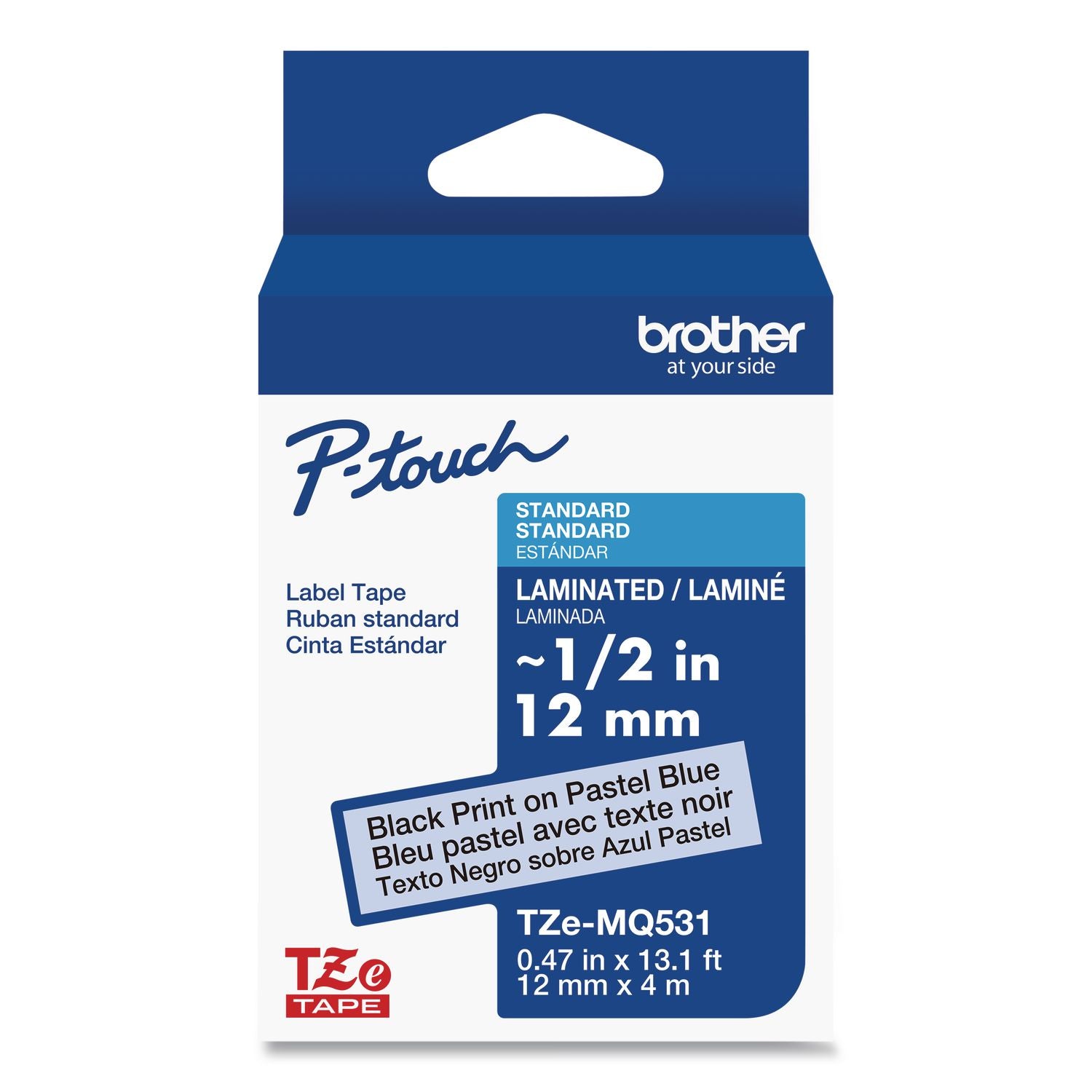 TZ Standard Adhesive Laminated Labeling Tape, 0.47" x 26.2 ft, Pastel Blue