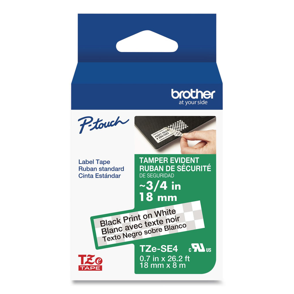 TZ Security Tape Cartridge for P-Touch Labelers, 0.7" x 26.2 ft, Black on White