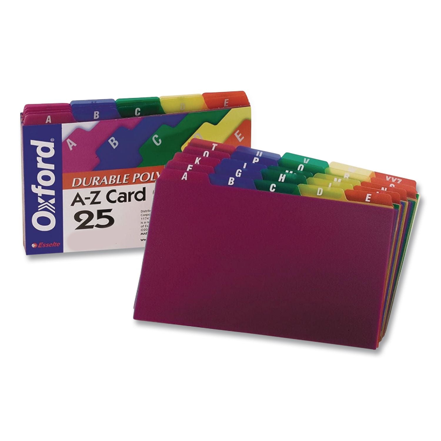 Durable Poly A-Z Card Guides, 1/5-Cut Top Tab, A to Z, 5 x 8, Assorted Colors, 25/Set