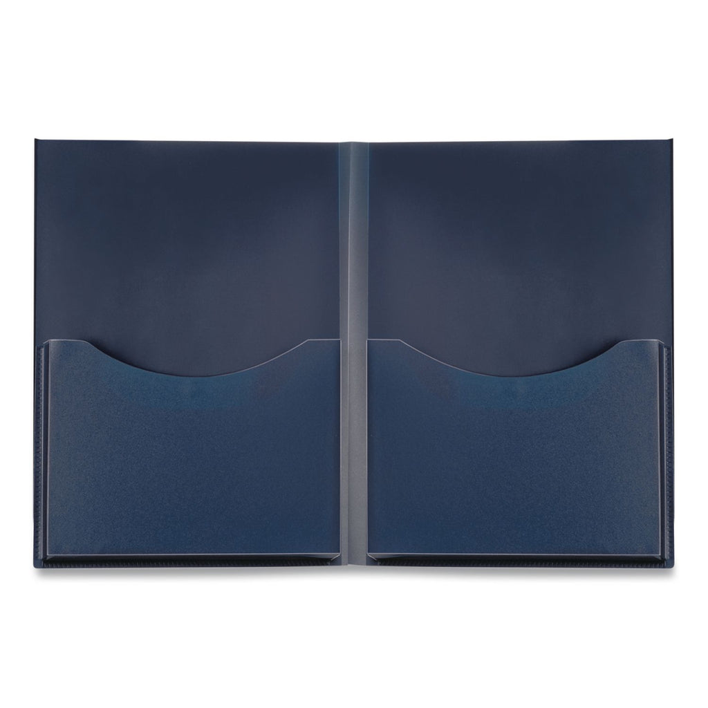 Poly Double Stuff Gusseted 2-Pocket Folder, 200-Sheet Capacity, 11 x 8.5, Navy